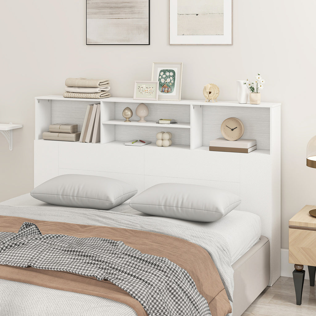 Tête de lit sur pied avec rangements, accessoire de lit 4 compartiments ouverts, 160 x 20,2 x 108,2 cm, blanc-8