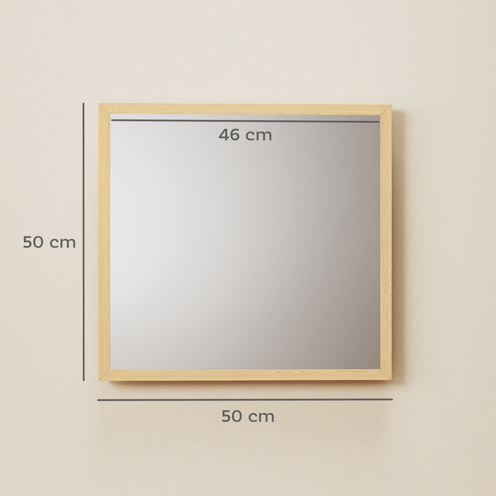 Miroir mural carré 50 x 50 cm, cadre en bois naturel, idéal pour la salle de bain, salon ou chambre-2