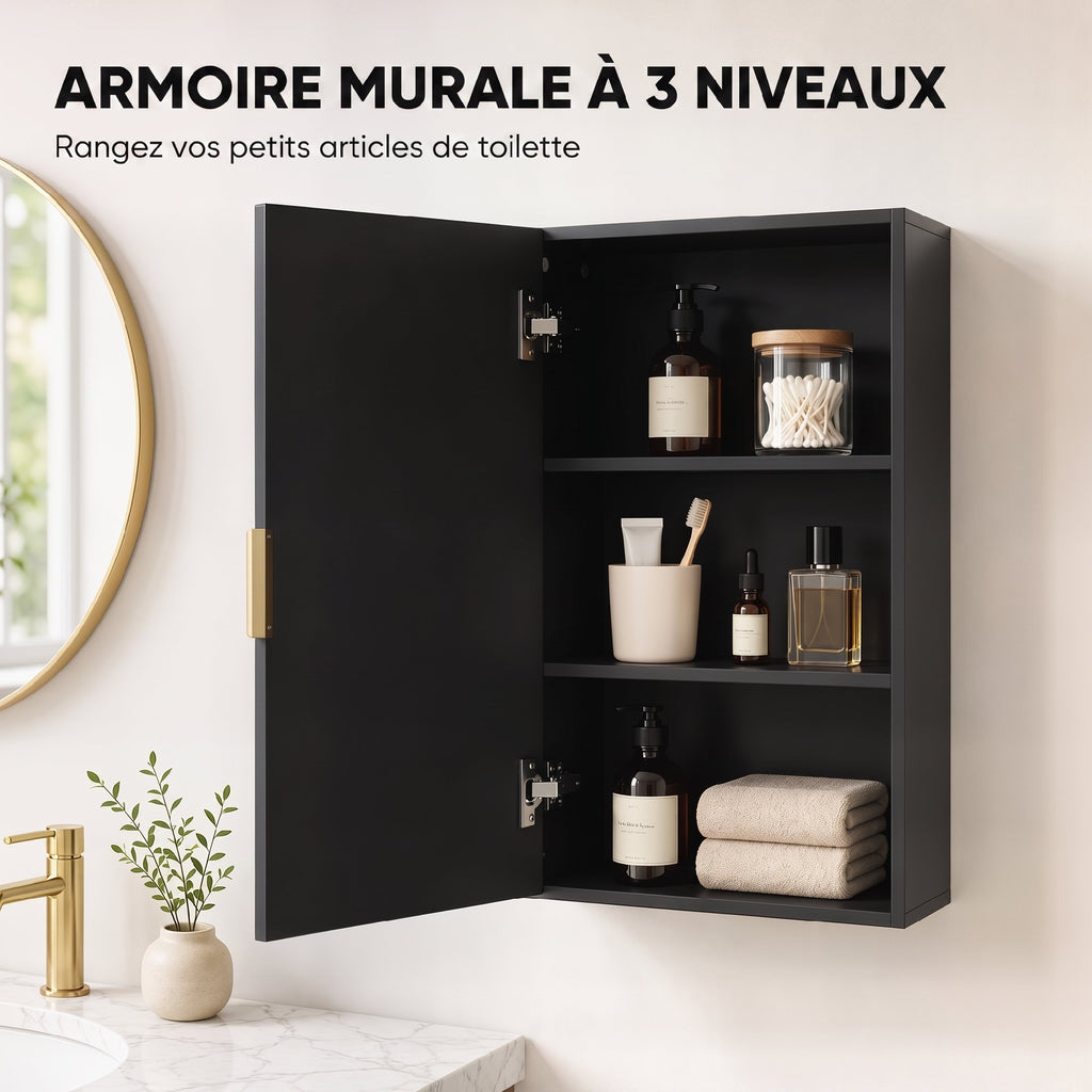 Armoire murale de salle de bain, armoire à pharmacie murale meuble de rangement avec étagère réglable-3