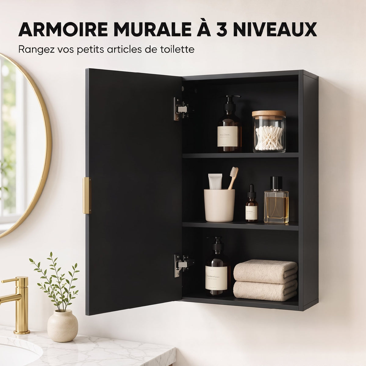 Armoire murale de salle de bain, armoire à pharmacie murale meuble de rangement avec étagère réglable-3