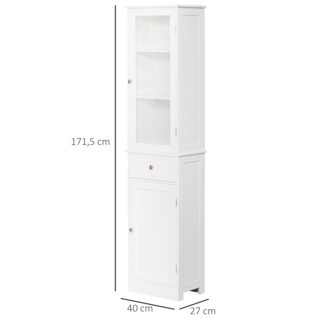 Meuble Colonne de Salle de Bain Placard Porte Acrylique 2 étagères Placard Porte 1 étagère tiroir MDF Blanc-2