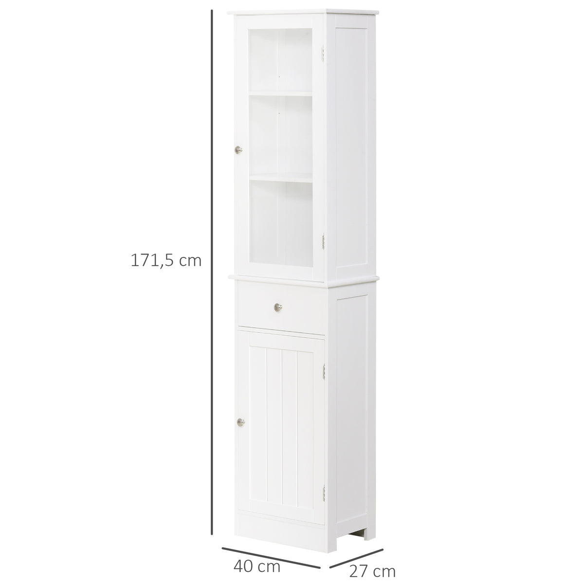 Meuble Colonne de Salle de Bain Placard Porte Acrylique 2 étagères Placard Porte 1 étagère tiroir MDF Blanc-2