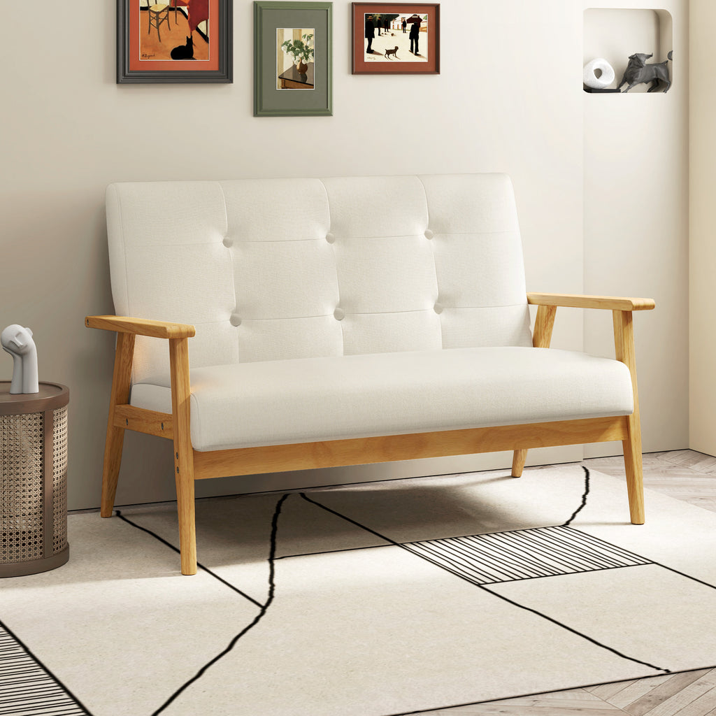 Canapé 2 places 115 cm canapé scandinave avec dossier capitonné, assise rembourrée et accoudoirs, beige-9