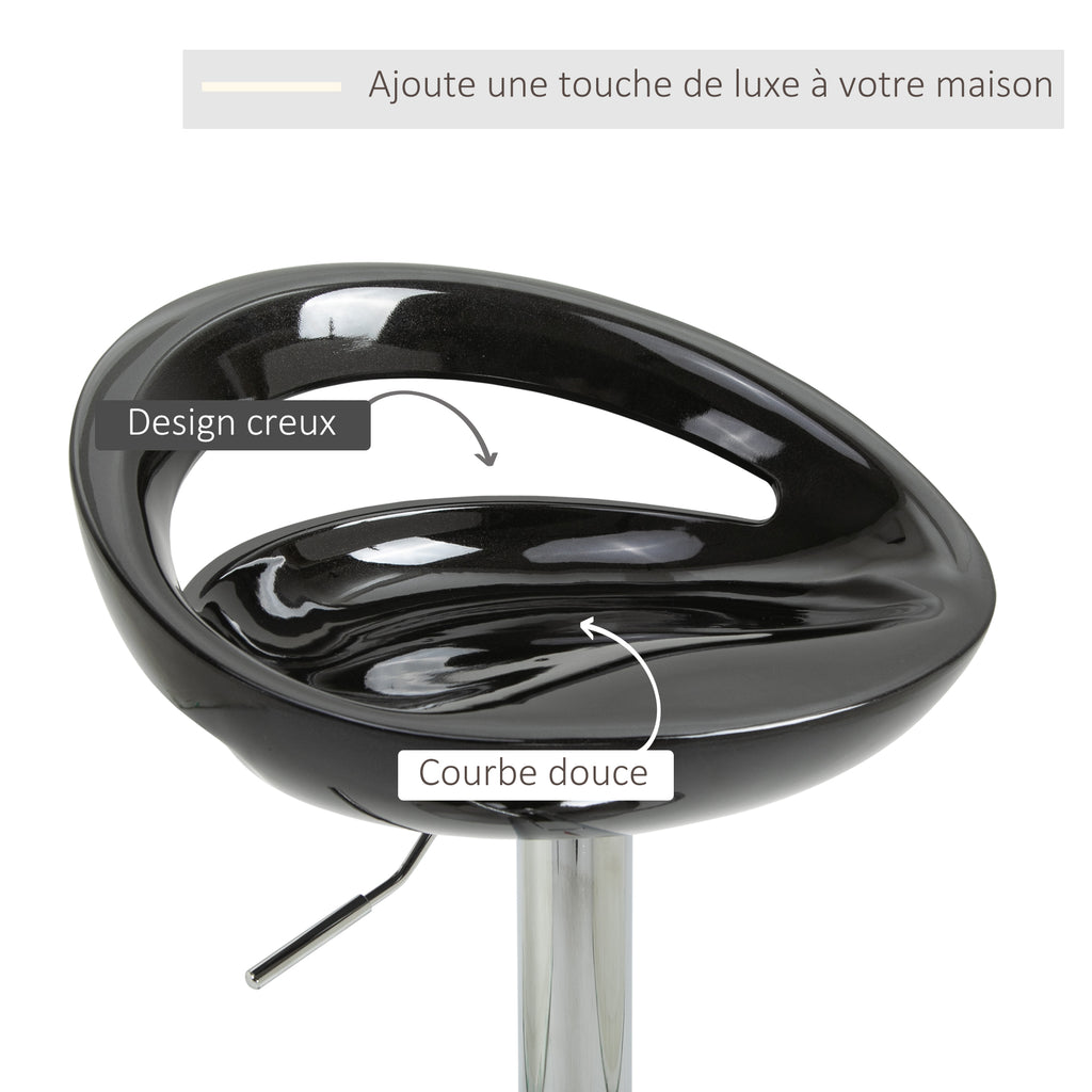 Lot de 2 tabourets de bar chaises de bar hauteur réglable dossier et repose-pieds pivotant à 360° 46x41x76-96cm noir-5
