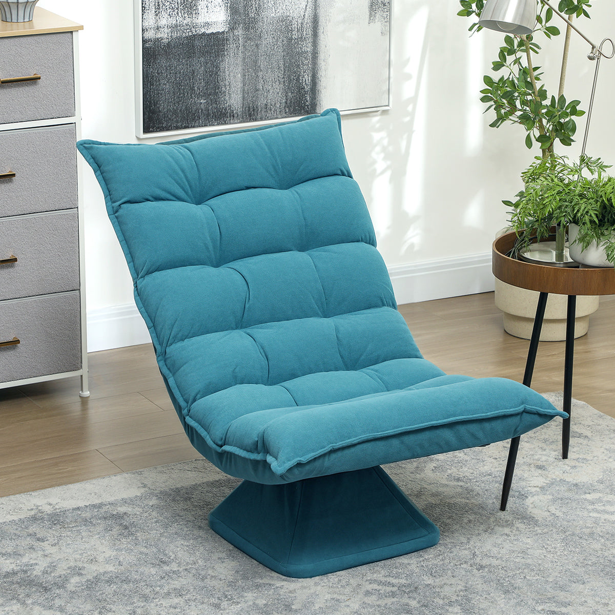 Fauteuil de sol paresseux fauteuil relax fauteuil salon design capitonné inclinaison dossier réglable pivotant 360°-9