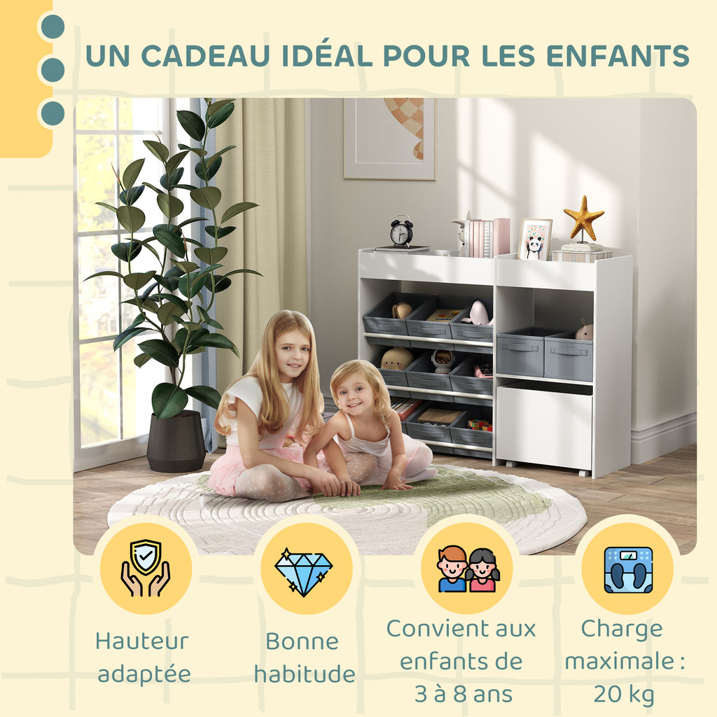 Étagère à jouets pour enfants étagère à livres 11 bacs de rangements en tissu non tissé 105 x 30 x 80 cm blanc-6
