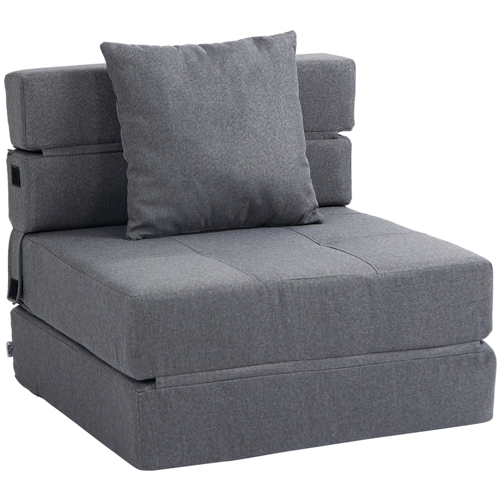 Chauffeuse canapé-lit convertible fauteuil 1 place avec 1 coussin déhoussable, tissu gris-0