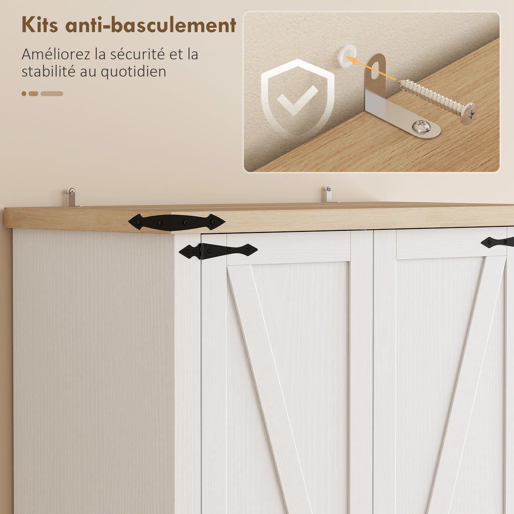 Buffet haut cuisine, armoire de cuisine avec 2 portes, 2 tiroirs, étagères réglables, style rustique, 76x40x180cm, blanc-5