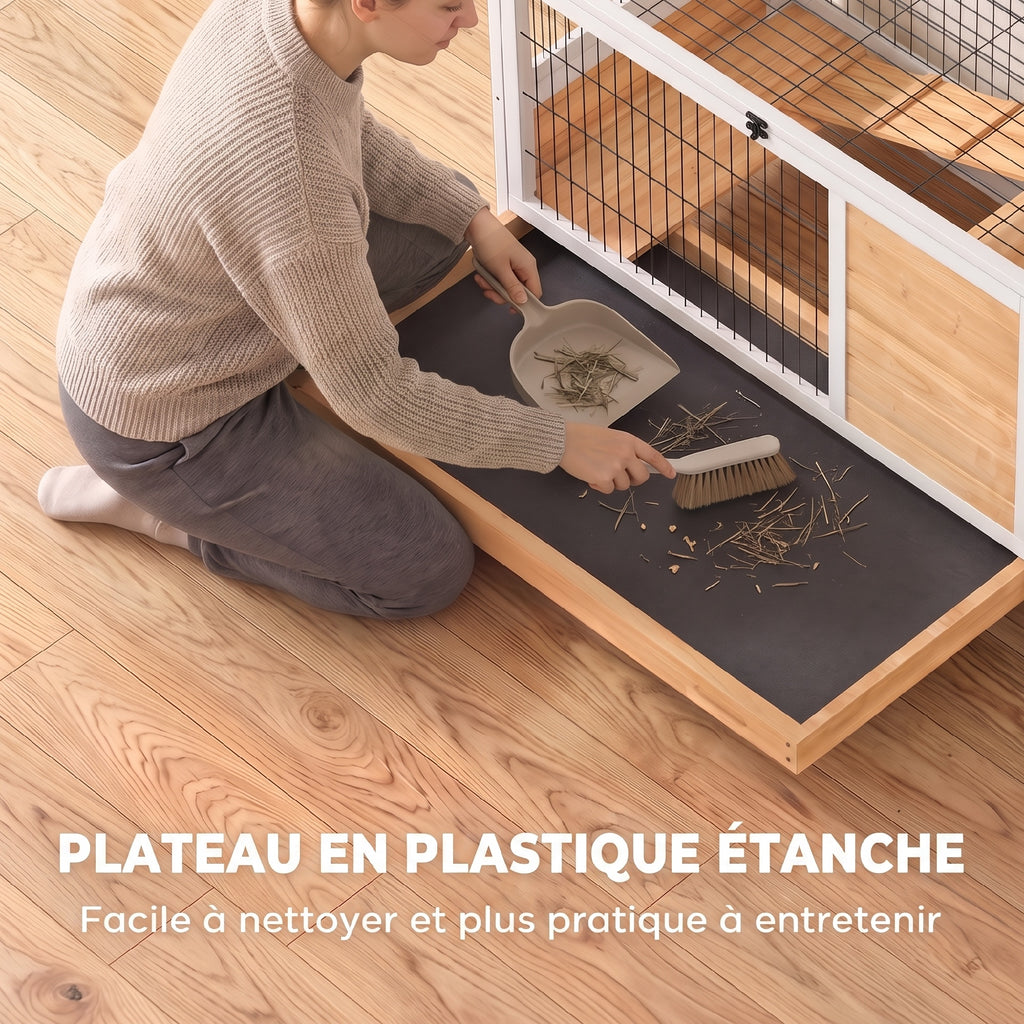 Clapier lapin intérieur clapier pour cochon d'inde en bois avec toit ouvrant et roulettes 90 x 53 x 59 cm jaune et blanc-5