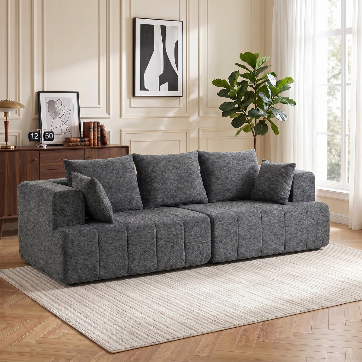 Canapé 3 places en chenille 248 cm, canapé salon moderne, large assise rembourrée, coussins à ressorts, gris-1