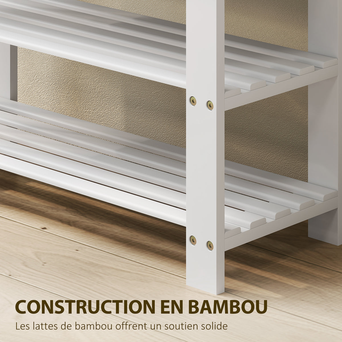 Banc à chaussures en bambou, étagère à chaussures à 3 niveaux, style scandinave, charge 136 Kg, 70 x 28 x 45 cm, blanc-6