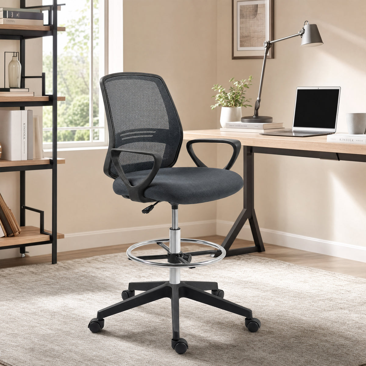 Fauteuil de bureau chaise de bureau assise haute réglable tabouret de bureau pivotant 360° maille respirante-8
