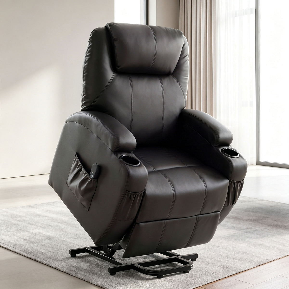 Fauteuil releveur électrique, fauteuil relax électrique, repose-pied, dossier inclinable, port USB, 83x95x107cm, noir-7