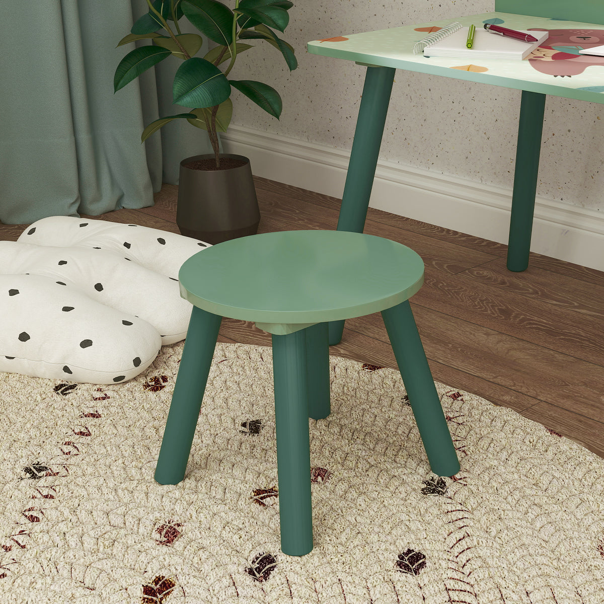 Ensemble table et chaise enfant table pour enfant avec chaise avec porte-livres motifs d'ours pour enfants 3-8 ans vert-8