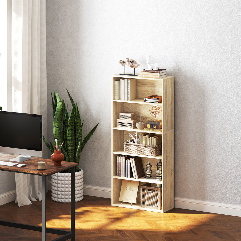 Bibliothèque étagère de rangement 5 niveaux avec étagères réglables pour salon, chambre, bureau, 60x24x133,5cm, naturel-9