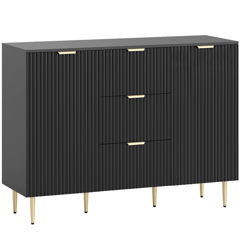 Buffet meuble cuisine rangement avec 3 tiroirs, étagères réglables, placards à portes cannelées, 120 x 40 x 90 cm, noir-0