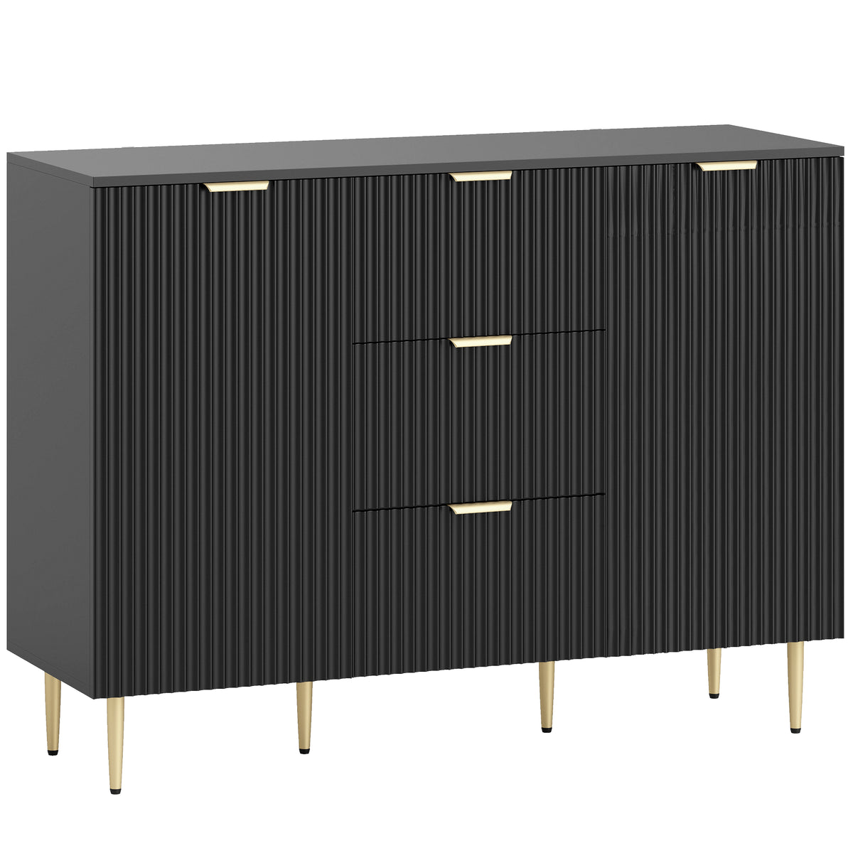 Buffet meuble cuisine rangement avec 3 tiroirs, étagères réglables, placards à portes cannelées, 120 x 40 x 90 cm, noir-0