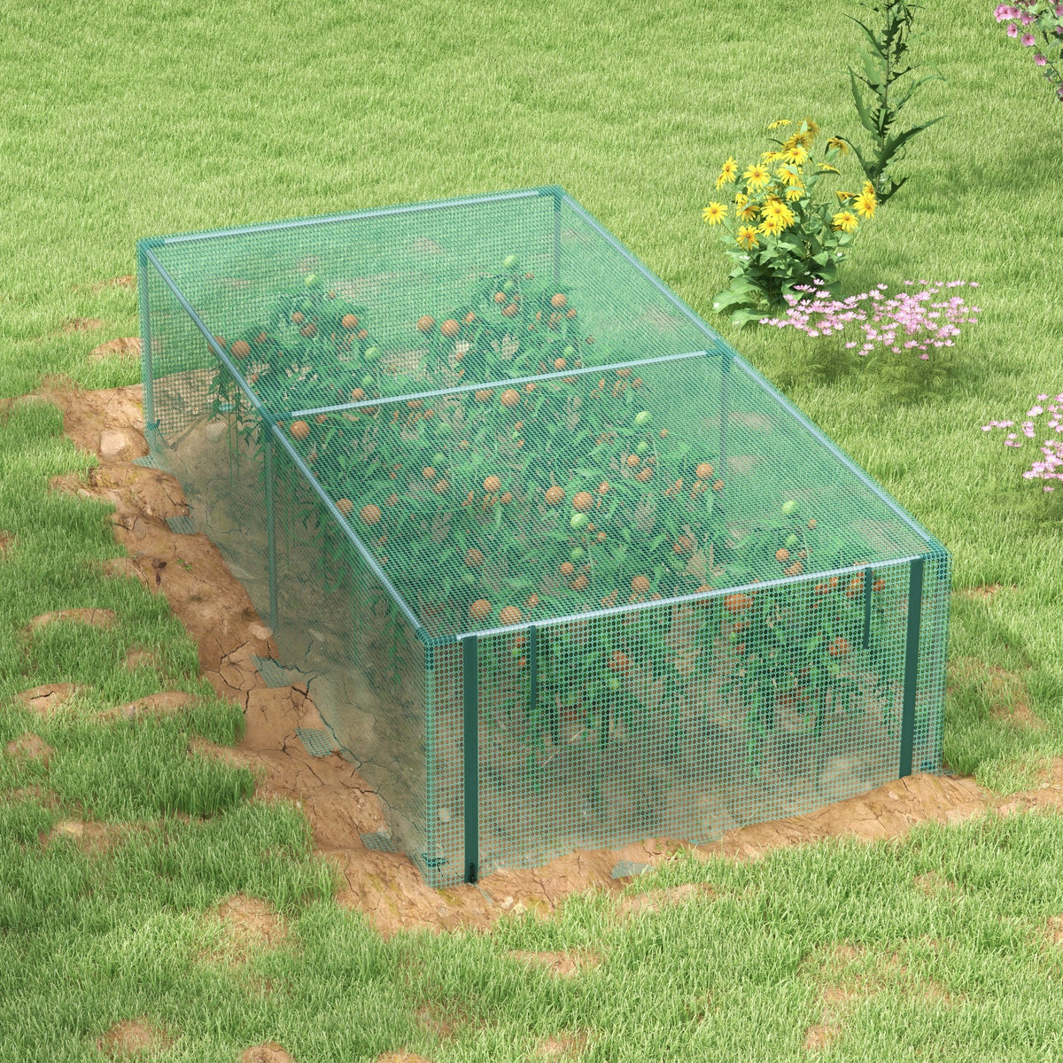 Serre de jardin serre à tomates filet protection porte zippée enroulable HDPE, dim. 125L x 248l x 62,5H cm-8
