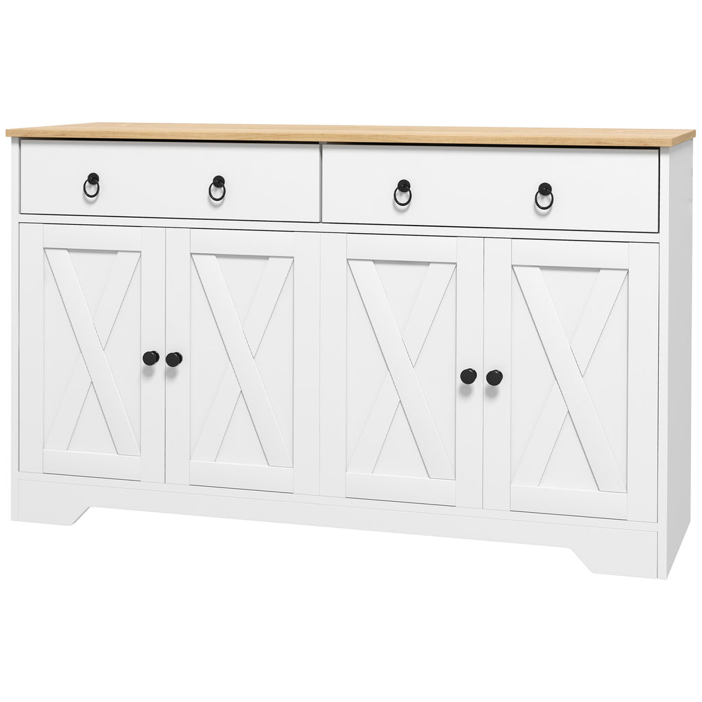 Buffet meuble de rangement armoire de cuisine style rural 2 tiroirs et 2 placards étagères à hauteurs réglables blanc-0