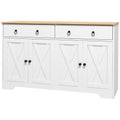 Buffet meuble de rangement armoire de cuisine style rural 2 tiroirs et 2 placards étagères à hauteurs réglables blanc-0
