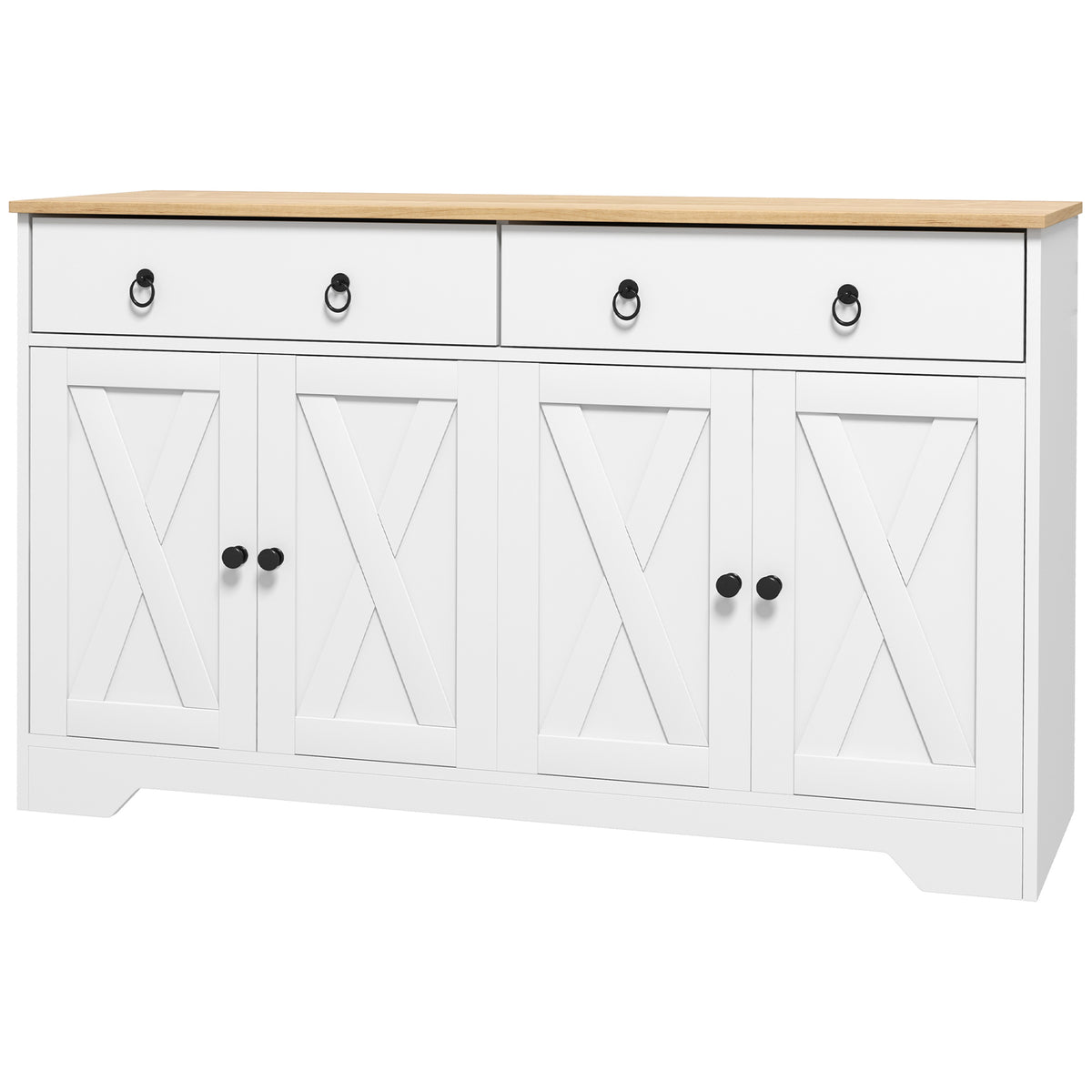 Buffet meuble de rangement armoire de cuisine style rural 2 tiroirs et 2 placards étagères à hauteurs réglables blanc-0
