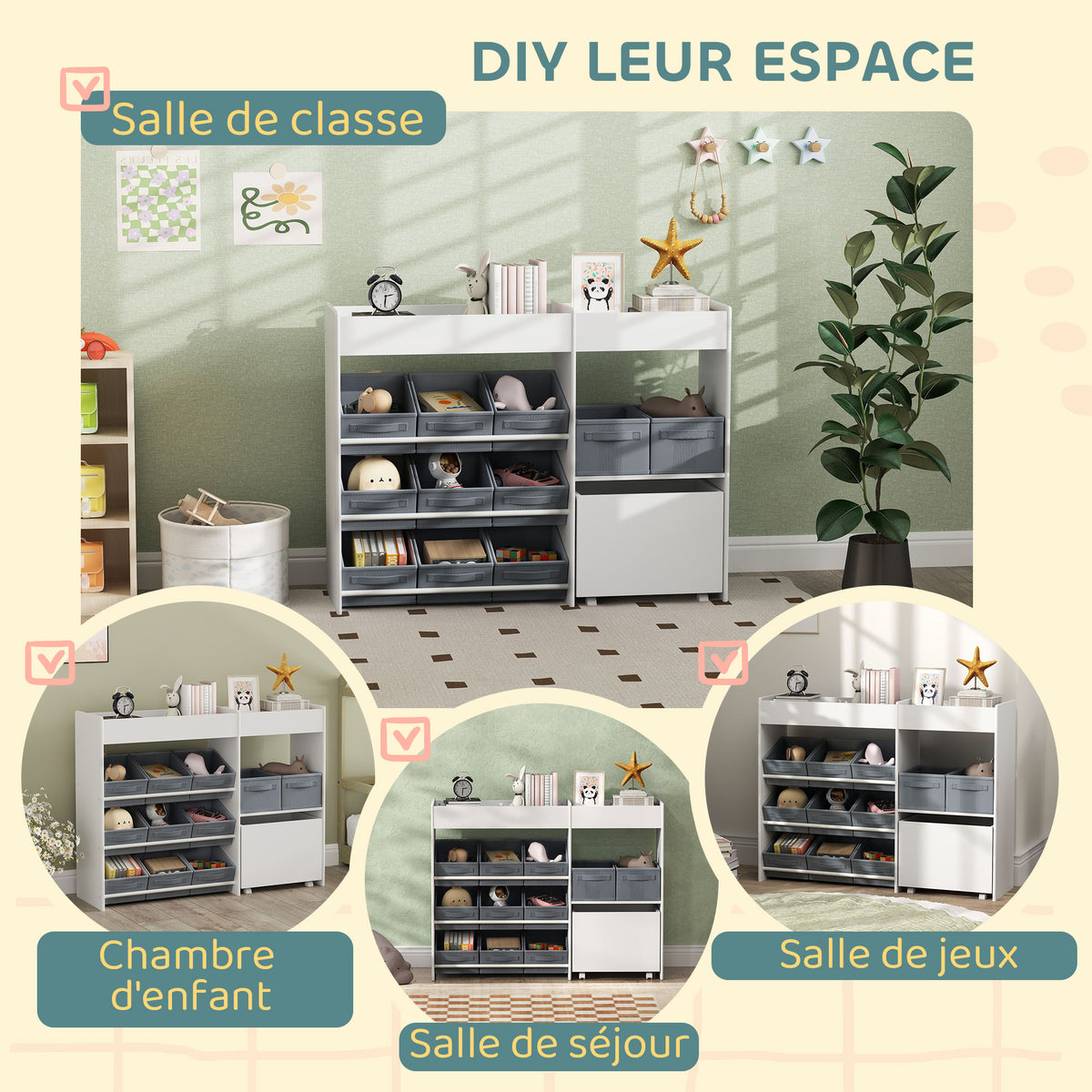 Étagère à jouets pour enfants étagère à livres 11 bacs de rangements en tissu non tissé 105 x 30 x 80 cm blanc-5