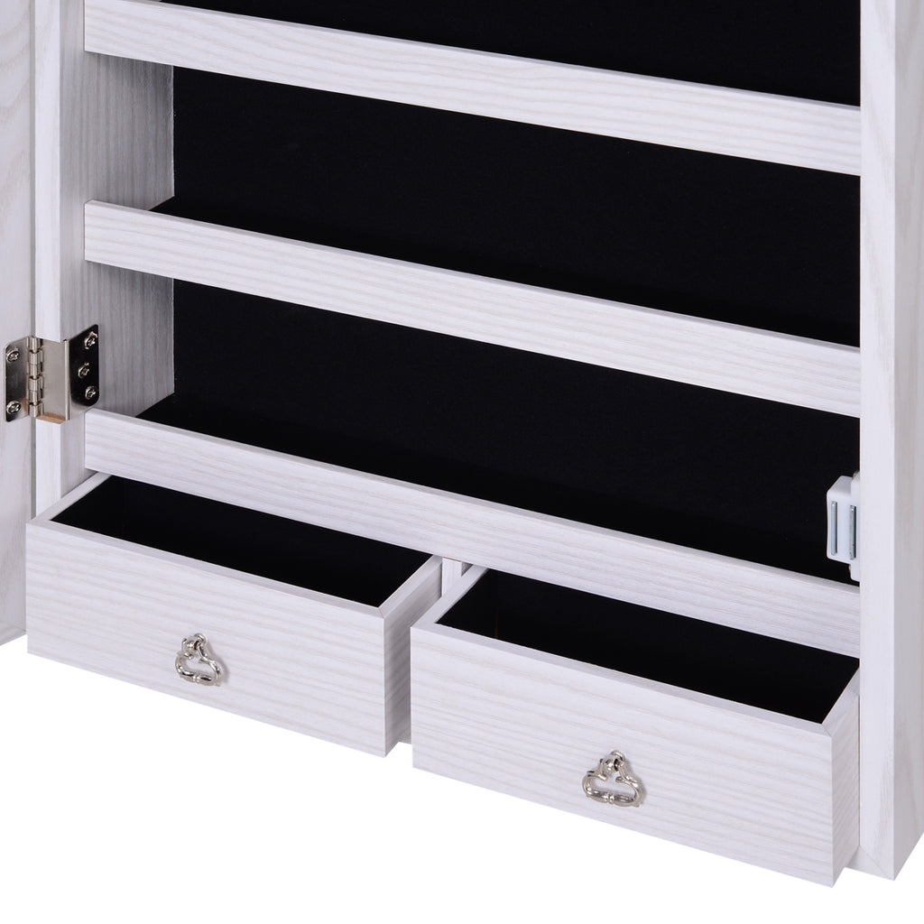Armoire à bijoux suspendue au mur ou à la porte avec miroir, LED, 5 étagères, 2 tiroirs, 37x10x120cm, effet bois grisé-8