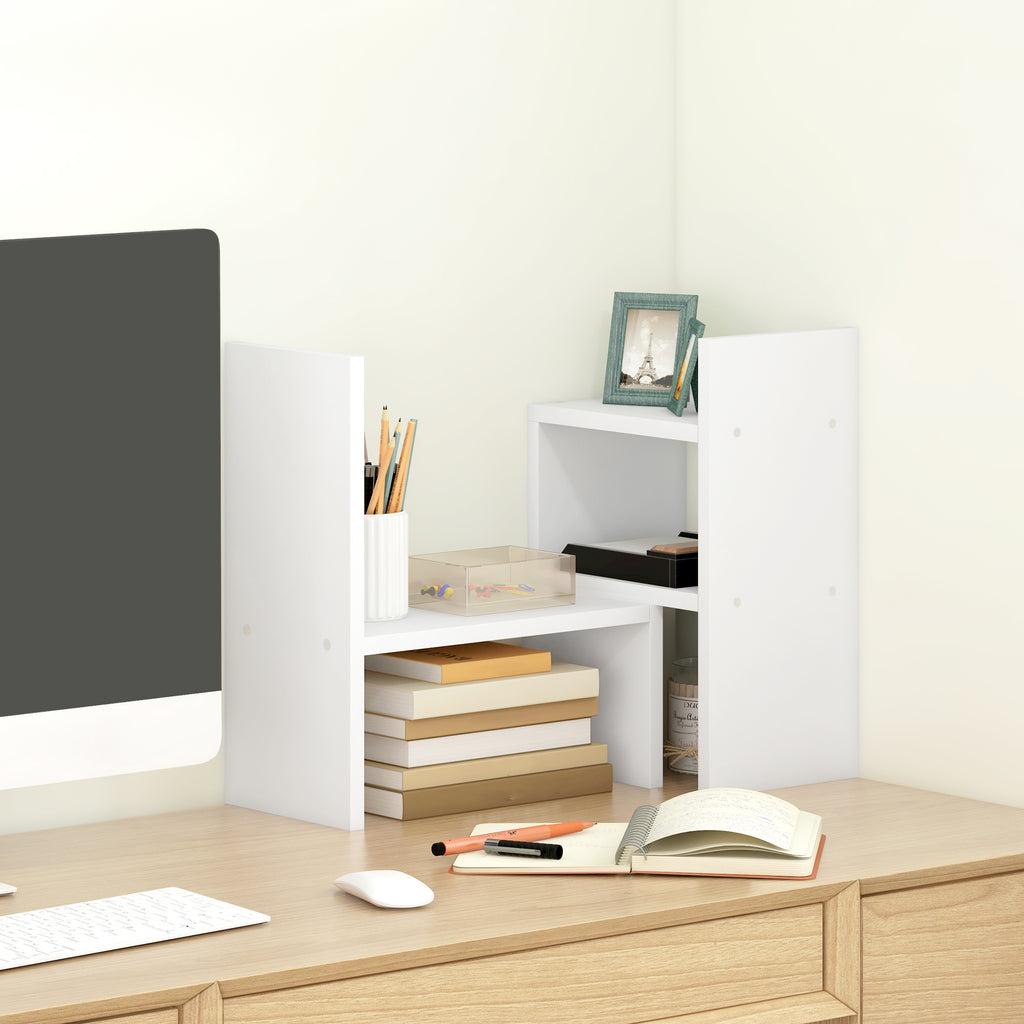 Étagère de bureau modulable, organisateur de bureau multifonctionnel, 2 pièces, MDF, blanc-5
