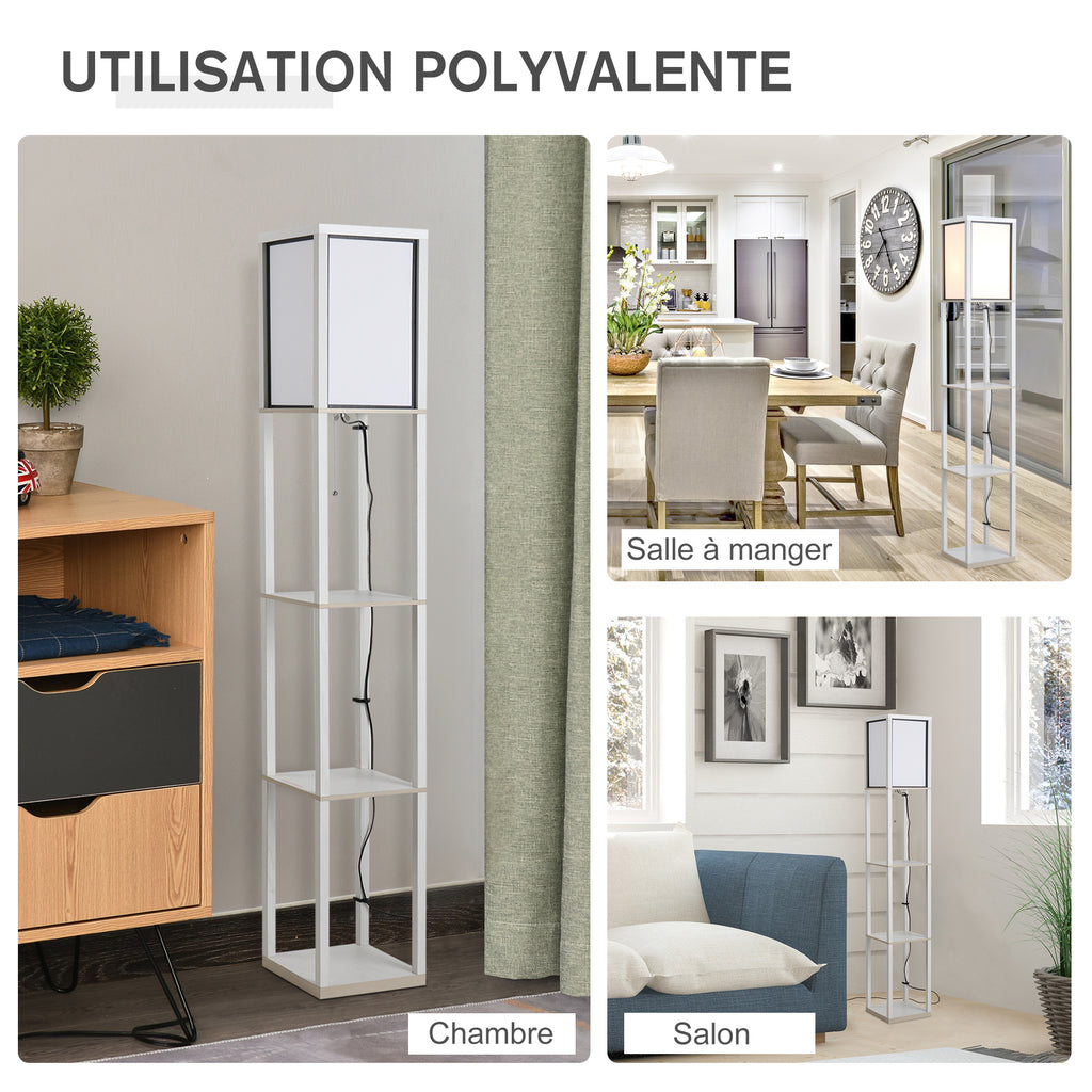 Lampadaire étagère 26L x 26l x 160H cm 3 étagères 4 Niveaux MDF Blanc-4