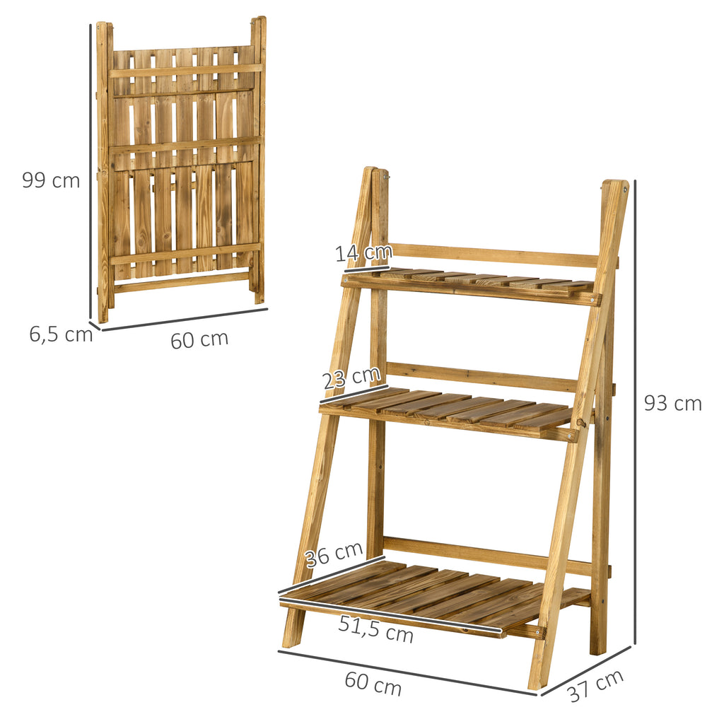 Étagère à plantes en bois forme pyramidale échelle pliante avec 3 étagères 60 x 37 x 93 cm marron-2