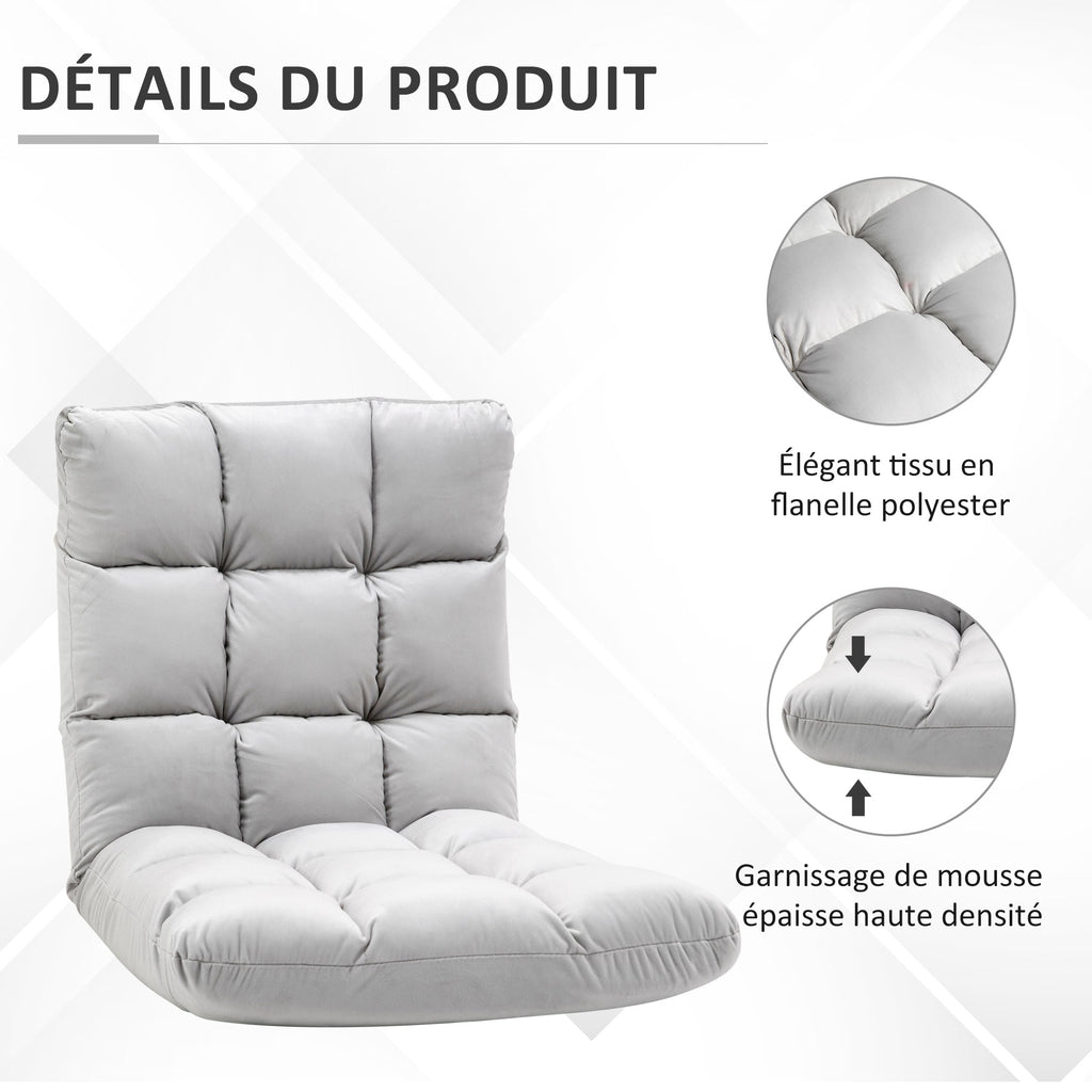Fauteuil Convertible Fauteuil Paresseux Grand Confort Inclinaison Dossier Multipositions 90°-180° Flanelle Polyester capitonné Gris Clair-5