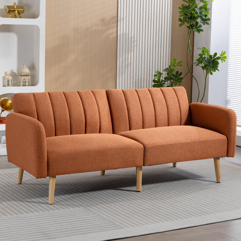 Canapé Convertible 2 Places Design scandinave Dossier inclinable 3 Positions Pieds Bois Tissu Aspect Lin marron-9