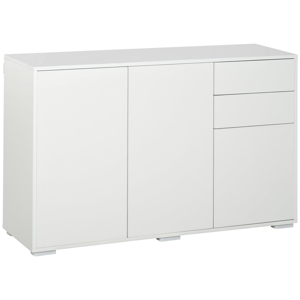 Buffet meuble de rangement 2 tiroirs coulissants 3 portes étagère réglable panneaux de particules 117 x 36 x 74 cm blanc-0