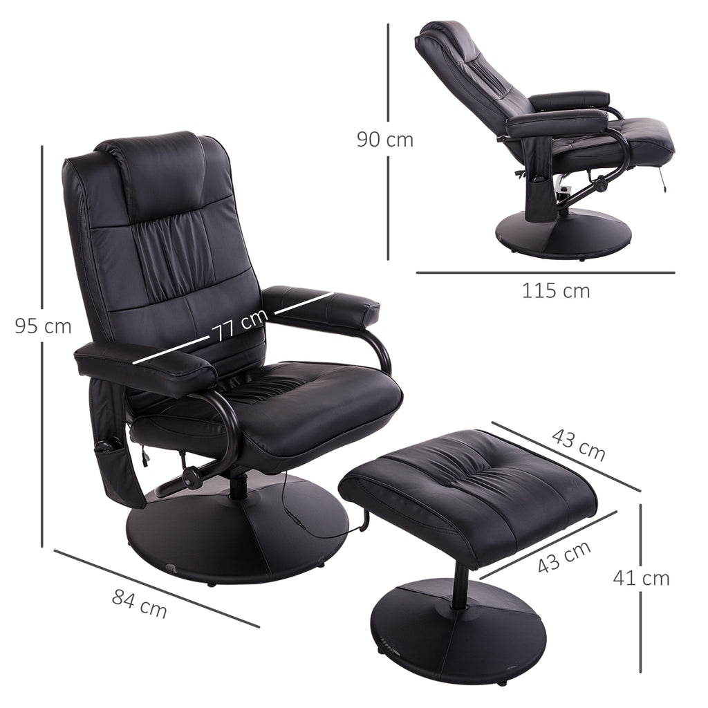 Fauteuil de Massage et Relaxation électrique pivotant inclinable avec Repose-Pied revêtement synthétique Noir-2