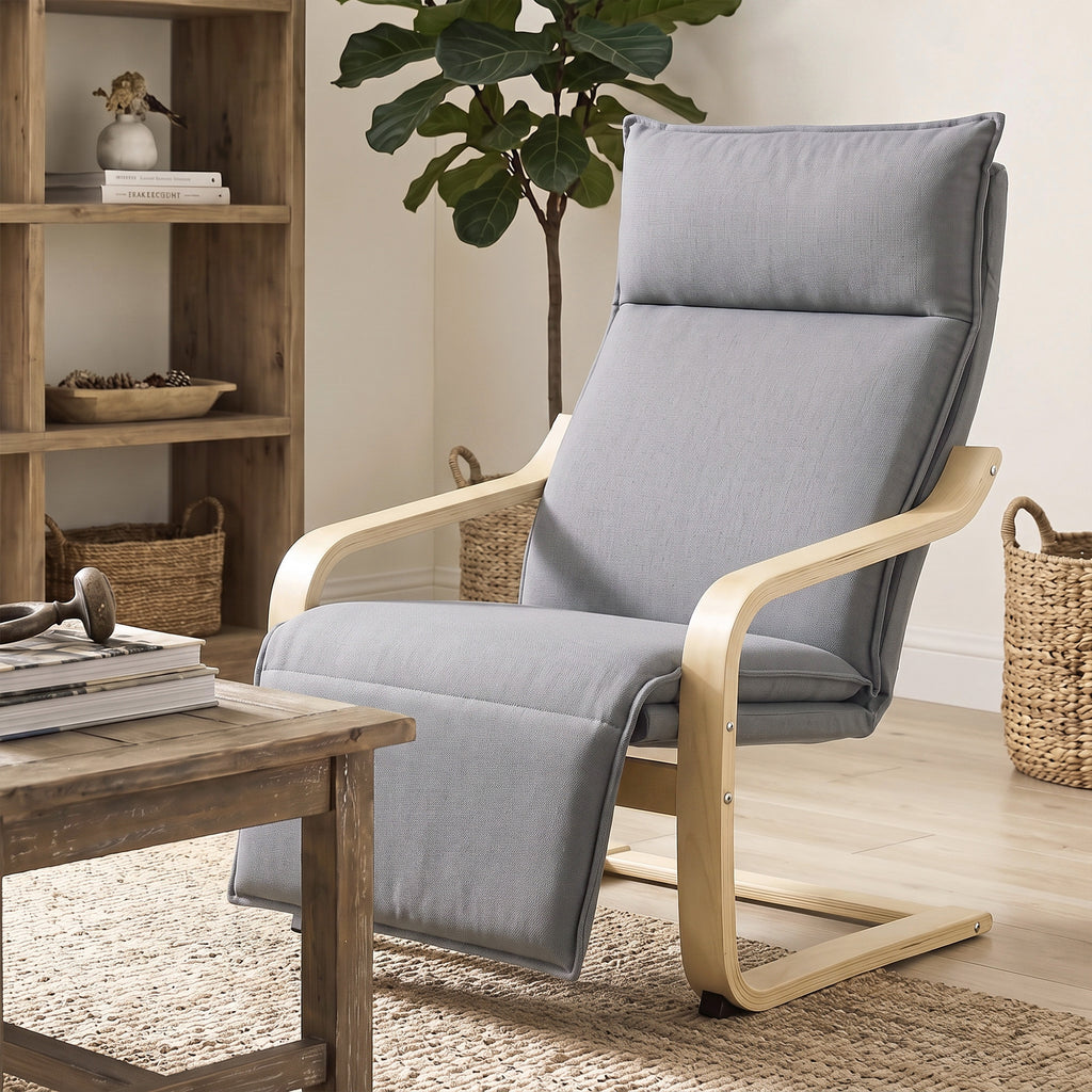 Fauteuil Salon, Fauteuil d'Appoint Rembourré en Lin avec Repose-Pieds, Assise Large, Bascule Douce, Dossier Haut, Gris-8