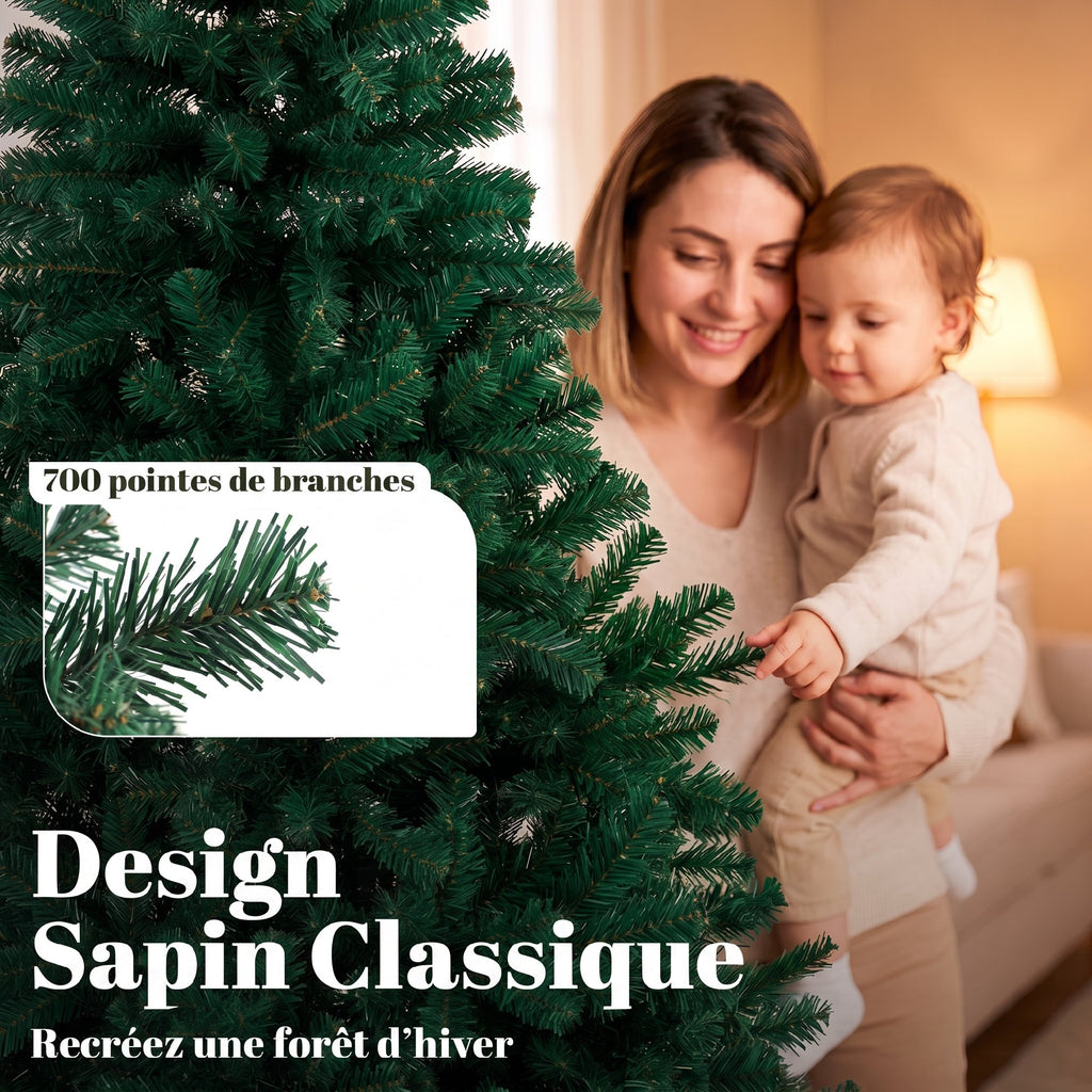 Albero di Natale artificiale 180 cm con 700 punte e base pieghevole