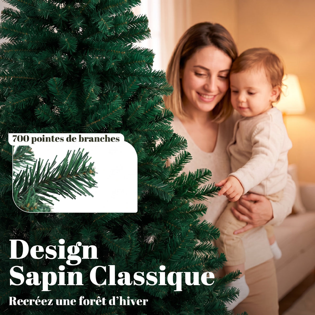 Albero di Natale artificiale 180 cm con 700 punte e base pieghevole
