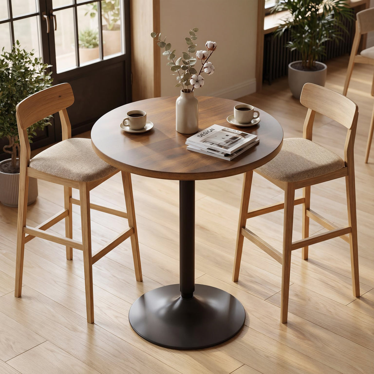 Table de bar ronde 60 cm, table haute cuisine mange-debout avec patins antidérapants, pour cuisine, salon, noyer-8