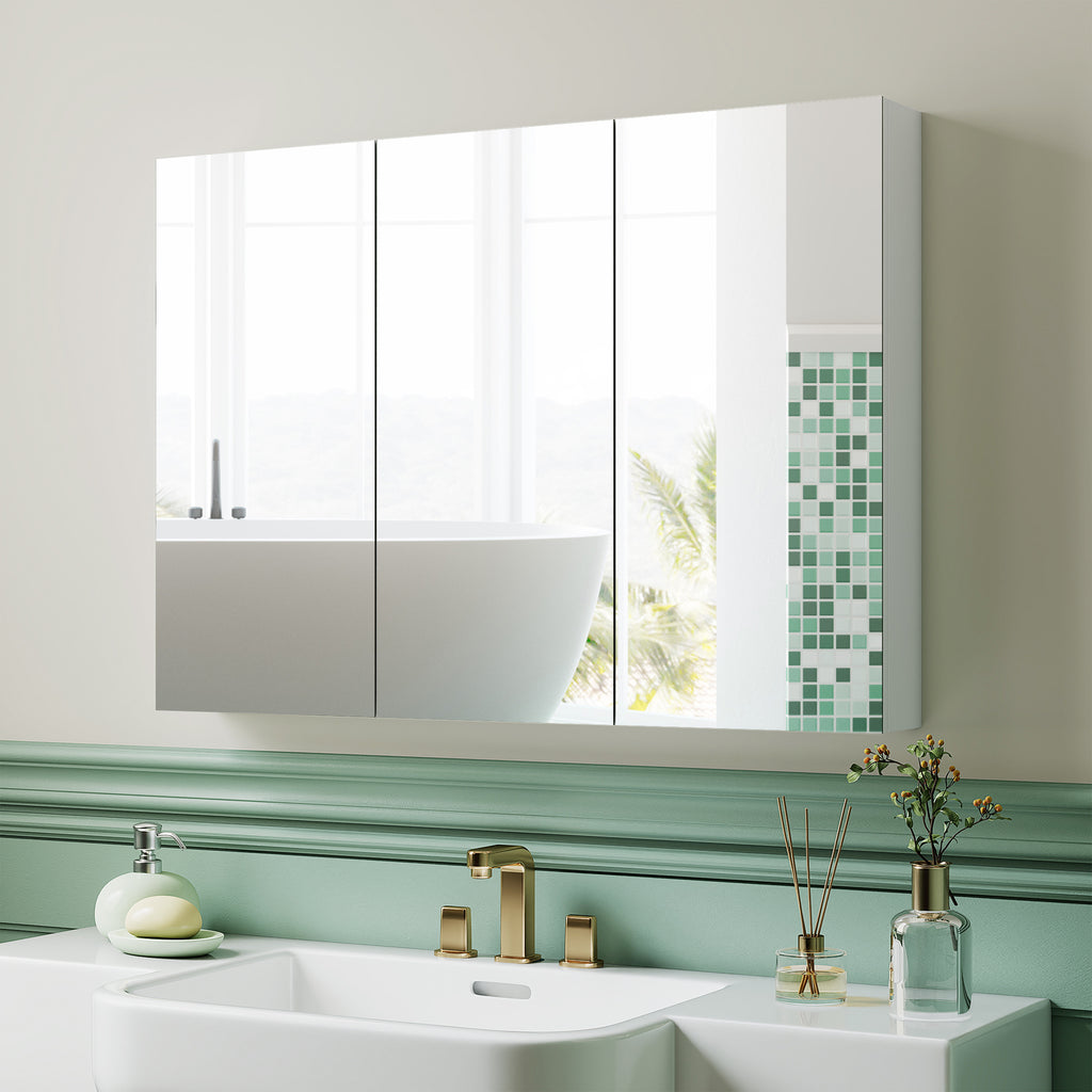 Armoire murale salle de bain avec miroir, armoire de toilette 3 portes miroir, étagères réglables, 91,5x11,5x65cm, blanc-9