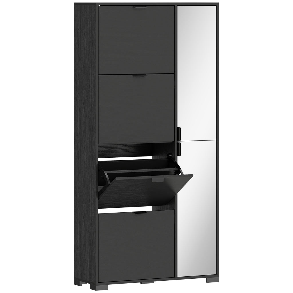 Meuble à chaussures 16 paires armoire à chaussures 4 tiroirs rabattables 2 portes en miroir étagères réglables noir-0