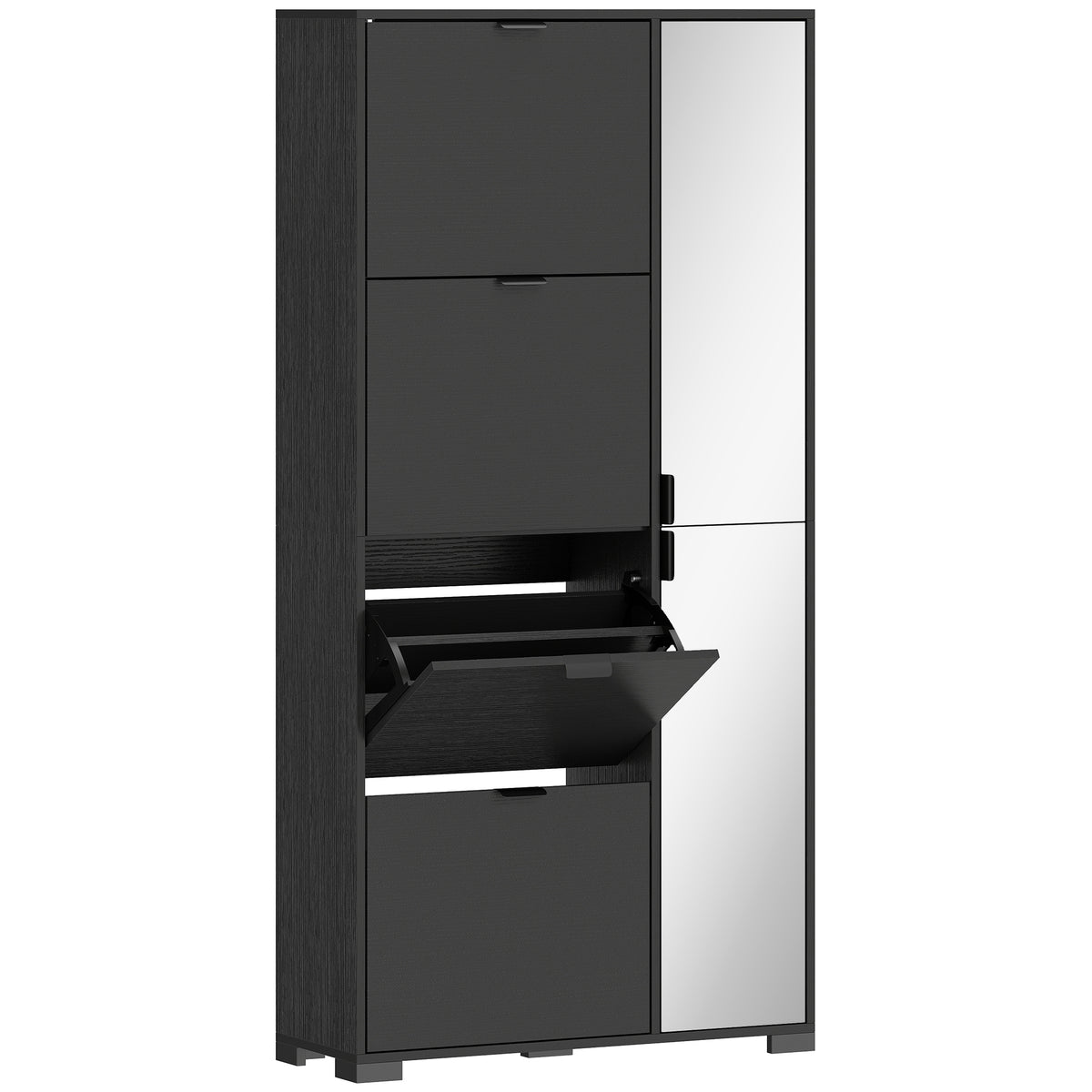 Meuble à chaussures 16 paires armoire à chaussures 4 tiroirs rabattables 2 portes en miroir étagères réglables noir-0