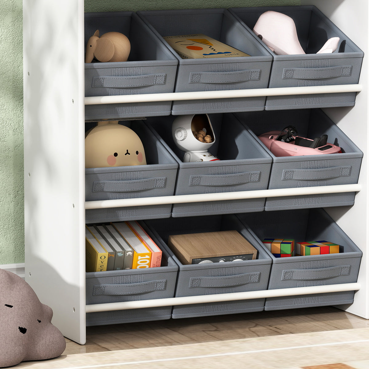 Étagère à jouets pour enfants étagère à livres 11 bacs de rangements en tissu non tissé 105 x 30 x 80 cm blanc-8