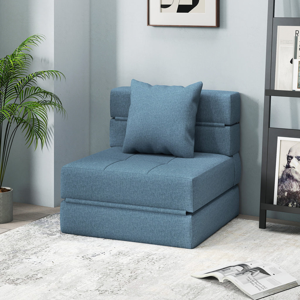 Chauffeuse canapé-lit convertible fauteuil 1 place avec 1 coussin déhoussable, tissu bleu foncé-8