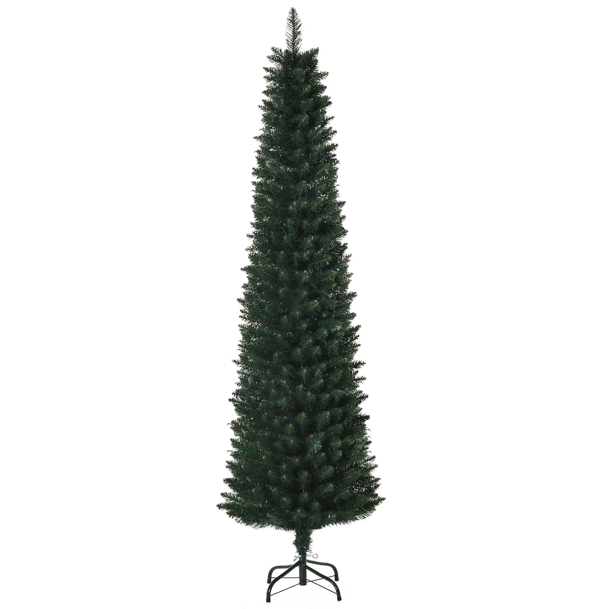 Albero di Natale slim 180 cm con 380 rami e base pieghevole, verde