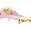 Lit Enfant 70x140 cm motif animal 140 x 70 cm avec sommier à lattes en bois design bas sécurisé rose-0