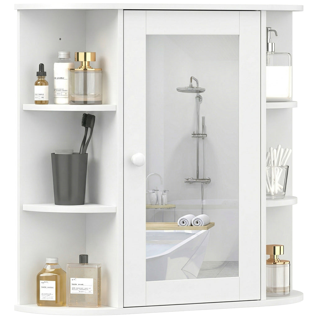 Armoire Murale avec Miroir Salle de Bain Meuble Miroir avec Rangement Toilettes 1 Porte + étagères latérales-0