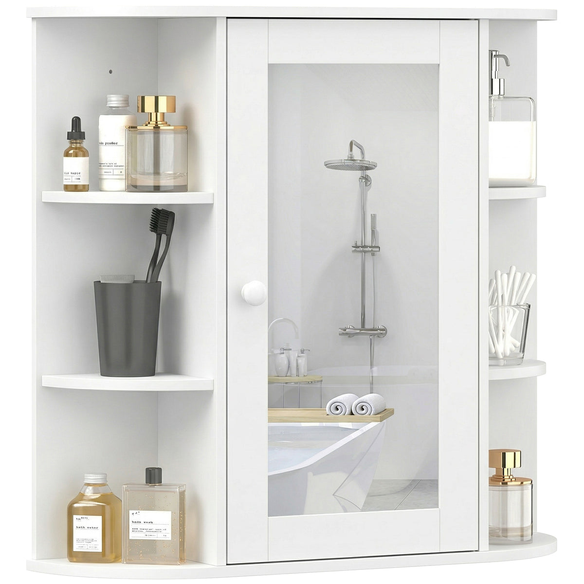 Armoire Murale avec Miroir Salle de Bain Meuble Miroir avec Rangement Toilettes 1 Porte + étagères latérales-0