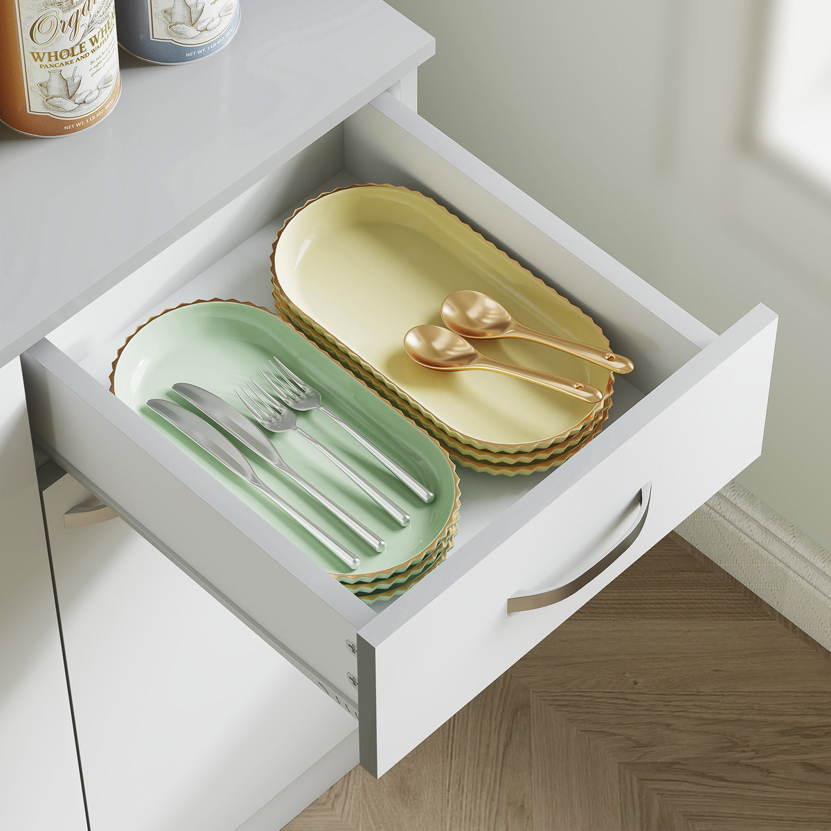 Buffet de cuisine armoire de cuisine contemporaine multi-rangements 6 portes 1 tiroir + grand plateau-7