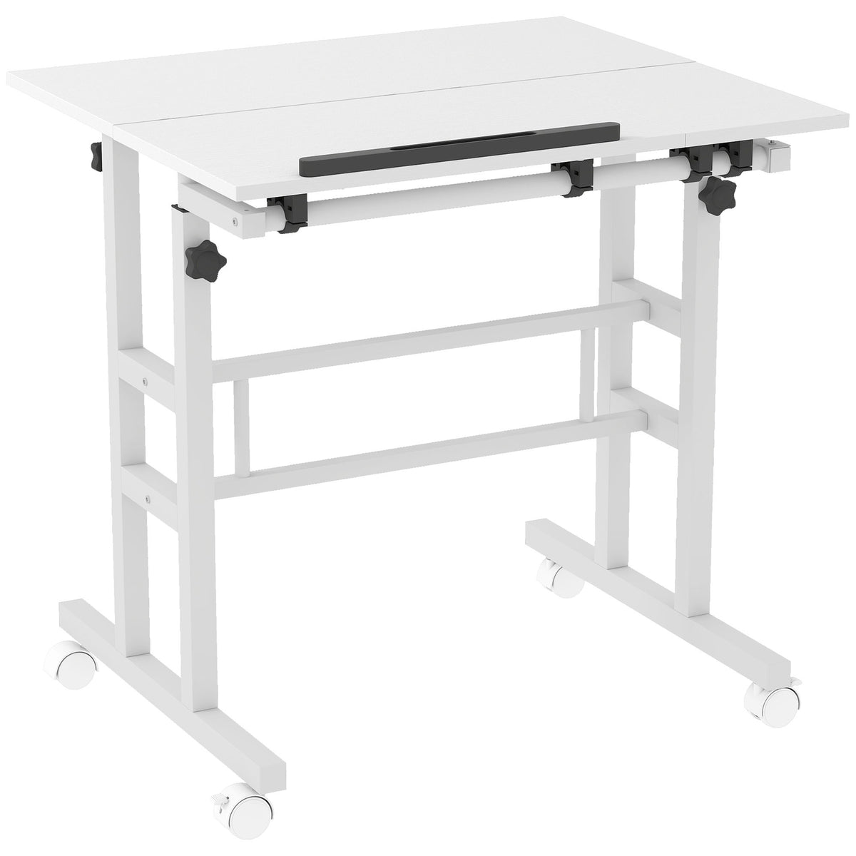 Bureau Assis-Debout, Bureau Réglable en Hauteur 70 x 60 cm, à Roulettes avec Plateau Inclinable, 70x60x70,5-120cm, Blanc-0