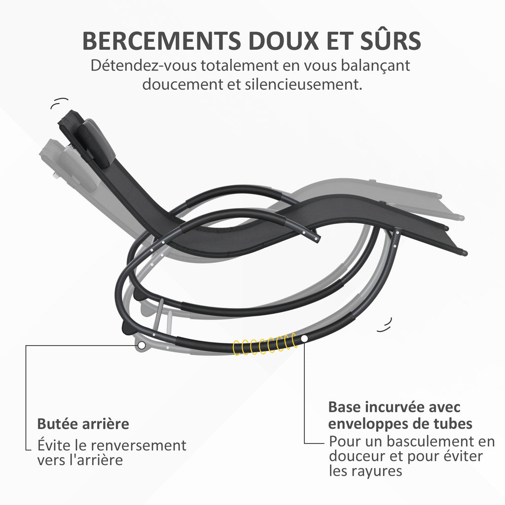 Chaise longue à bascule avec tétière utilisation extérieure intérieure noir-4